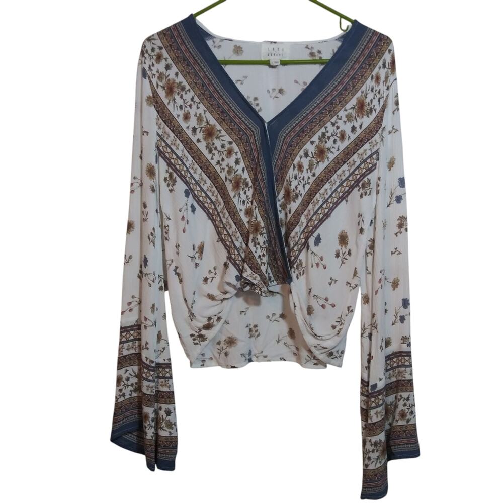 Lost + Wander Tulum Bell Sleeve Floral V-Neck Long Sleeve Women's Top Sz S